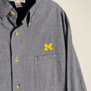 University of Michigan Checkered Button Up