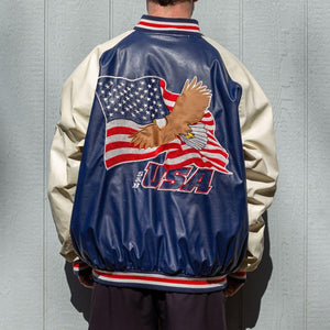 USA Wool & Faux Leather Bomber Jacket